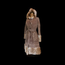 Load image into Gallery viewer, Suede Hooded Embroidered Ombré Fur Trim Penny Lane Coat