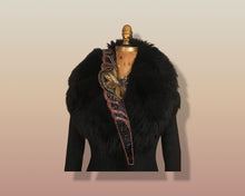 Load image into Gallery viewer, 60’s Black Coat Vintage Lilli Ann Fit and Flare Shearling Pinup Princess Beaded Belt