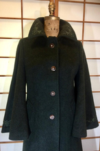 Load image into Gallery viewer, Full Length Long Flare Cape Sleeve Embroidered Kimono Coat Green Austrian Wool, Made in Austria Red Silk Lining S/M/L