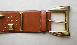 80s Brown Studded ESCADA BELT Gorgeous Tan Color Golden Studded VTG 80s W Germany_Fits 26 - 27.5"