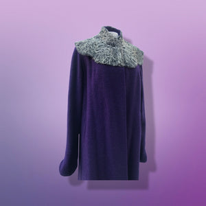 40’s 50’s Purple Long Boucle Coat with Curly Lamb Fur