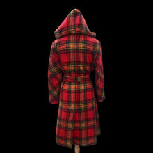 Load image into Gallery viewer, Vintage 60’s 70’s Red Plaid Hooded Wool Belted Coat
