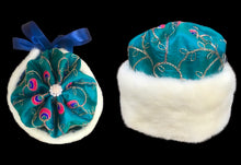 Load image into Gallery viewer, Himalayan Hat with Blonde Mink and Raw Silk Embroidered Peacock Crystal