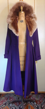 Load image into Gallery viewer, Women&#39;s Vintage Coat- 40s Royal Purple Wool Princess Fit and Flare Double Breasted Sheared Ombre Fur Collar Film Noir Pinup