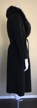 Load image into Gallery viewer, Vintage Coat-- Black Cashmere Fox Fur Wrap and Tie Fit Flare Career Coat Princess Professional S/M