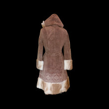 Load image into Gallery viewer, Suede Hooded Embroidered Ombré Fur Trim Penny Lane Coat