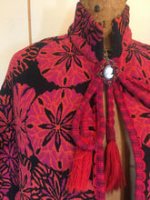 Load image into Gallery viewer, Women's Vintage Cape--60s 70s Red Embroidered Mod or Hippy Cape Poncho Tie Front Wool One Size Spring/Fall