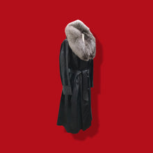 Load image into Gallery viewer, 70’s Spy Trench Black Leather with Suede inlay Fox fur Removable Collar