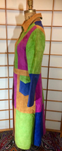 Load image into Gallery viewer, Suede ColorBlock Rainbow Coat--- Leather Patchwork Trench Spy Coat 70s Hippy Joseph and the Amazing Technicolor Dreamcoat--S/M Boho