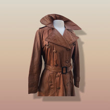 Load image into Gallery viewer, 70’s Vintage Leather Trench Spy Coat Montgomery Ward Tannery