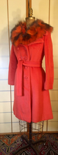 Load image into Gallery viewer, 60s Vintage Orange Lilli Ann Coat Removable Fox Fur Collar Mohair Wool Double Breasted Princess Pinup mad men