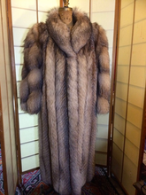 Load image into Gallery viewer, Full length Silver Fox Coat Size 8-10 Vintage Chubby 80's Style Coat with Spiral Sleeves