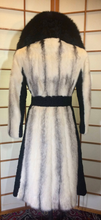 Load image into Gallery viewer, Russian Princess Piano Key Coat! Cross Mink, Fox, and Swakara Astrakhan Lamb Black and White Piano Keys Belted Mod Fur Coat Penny Lane S/M