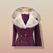 Load image into Gallery viewer, Vintage Wine Maroon Wool Mad Men 60’s Mohair Peacoat with Cross Mink Collar Mod