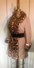 Load image into Gallery viewer, 60s Lilli Ann Mod Pinup Rabbit Leopard Print Coat---Pinup Real Rabbit Fur Printed with Leopard Mod Princess S/M