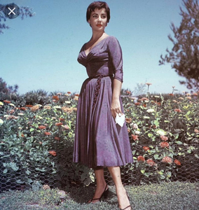 50s Purple Dress--Taffetta Pinup Audrey Hepburn Sabrina! Pleated Full Skirted Double Layered Crinoline 3/4 Sleeves Dress S/XS