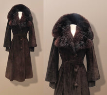 Load image into Gallery viewer, Vintage Couture Brown Suede Coat with Genuine Fur Collar Puff Sleeve Heavy Duty