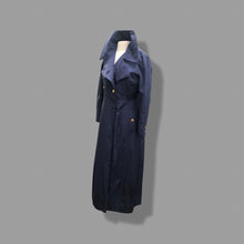 Load image into Gallery viewer, 60’s Long Blue Trench Coat Full Length Double Breasted Waterproof Wood Design