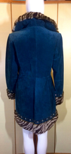 Load image into Gallery viewer, Teal Blue Suede Jeweled Afghan Coat- Tiger Faux Fur Faux Shearling 70s Penny Lane Almost Famous S/M Boho Hippie Hippy Russian Princess