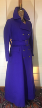Load image into Gallery viewer, Purple Wool Mod 60s Full Length Fit Flare Double Breasted Sleek Coat Military Princess