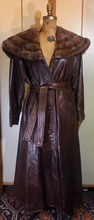 Load image into Gallery viewer, 70s 80s Full Length Leather Trench with Full Extra Wide Mink Collar Butter Soft Leather Neiman Marcus M/L Flexible Size Princess