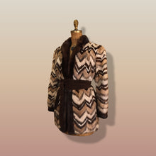 Load image into Gallery viewer, Vintage Mink Coat Mosaic “Patchwork” Intarsia Zigzag Chevron “Mocha Coffee” Swirl Tuxedo Style