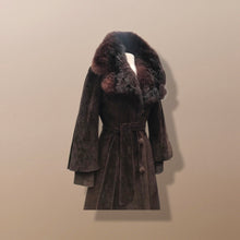 Load image into Gallery viewer, Vintage Couture Brown Suede Coat with Genuine Fur Collar Puff Sleeve Heavy Duty