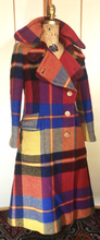 Load image into Gallery viewer, 70s Plaid Coat Matching Hat Burberry Style Wool Made in Italy Like M/L Yellow Red