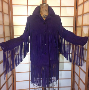 Purple Suede Fringe Coat Boho Southwestern Hippie Western Cowgirl Cowboy Hipster Vtg Coat S/M Navajo Native American