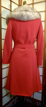 Load image into Gallery viewer, Orange Lilli Ann Coat Norwegian Silver Fox Fur Collar Wool Knit Trench Coat Double Breasted Vintage 60's S/M
