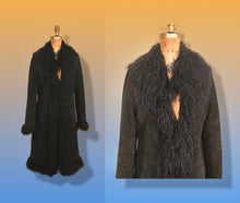 Load image into Gallery viewer, 70’s 80’s Vintage Black Suede Coat Mongolian Curly Lamb Penny Lane Boho Long