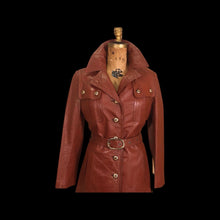 Load image into Gallery viewer, 70’s Butterscotch Leather Trench Coat with Gold Detail Made in Israel