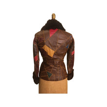 Load image into Gallery viewer, 70s Patchwork Leather Jacket Fur Trim Short Fit Flare Belted Boho Hipster Hippy Fitted