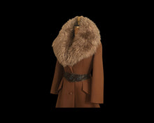 Load image into Gallery viewer, 60’s Caramel Lilli Ann Shearling Fit and Flare Princess Coat with Belt Clutch Purse Set Beaded