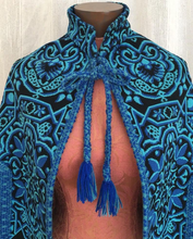 Load image into Gallery viewer, Blue Green Poncho/Cape/Purse Set Carpet Tapestry Brocade Knit Wool Hippy Chic One Size Ethnic