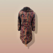 Load image into Gallery viewer, 60’s Vintage Coat Floral Tapestry Carpet Mink Collar Colorful