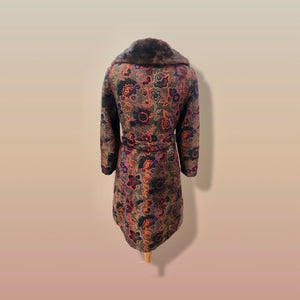 60’s Vintage Coat Floral Tapestry Carpet Mink Collar Colorful