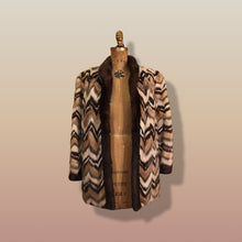 Load image into Gallery viewer, Vintage Mink Coat Mosaic “Patchwork” Intarsia Zigzag Chevron “Mocha Coffee” Swirl Tuxedo Style