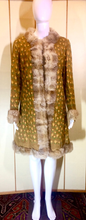 Load image into Gallery viewer, 70s Yellow Green Suede and Coyote Fur Hand Embroidered Floral Turkish Afghan Coat Penny Lane Almost Famous Boho Hippy M/L