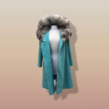 Load image into Gallery viewer, Vintage 60’s Sky Blue Coat Wool Boucle Swing with Luxury Fox Fur Massive Collar Flexible one size fits all