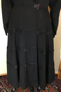 50s Fit and Flare Princess Wool Black Coat Scalloped Satin Pinup New Look S