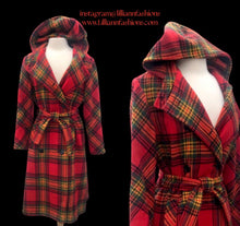 Load image into Gallery viewer, Vintage 60’s 70’s Red Plaid Hooded Wool Belted Coat