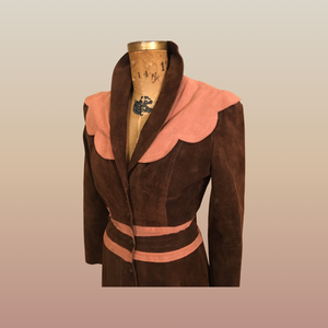 70s Vintage Suede Coat Long Pink Brown Long Made In Canada Boho Chic