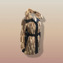 Load image into Gallery viewer, Mosaic mink and Leather in Cappuccino Cream and Chocolate Belted Patchwork Vintage 60’s Coat Jacket