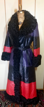 Load image into Gallery viewer, 70S Christian Dior Couture Leather Curly Mongolian Lamb Purple Red Horizontal Leather Coat Full Length Hippy Boho Penny Lane Princess