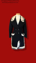 Load image into Gallery viewer, 60’s Mod Black Wool Coat Double Breasted Cross Mink Trim