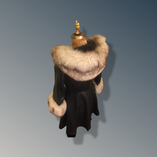 Load image into Gallery viewer, Vintage 70’s Leather Coat with Fox Fur Hood and Cuff Trim Princess Full Flare Skirt Rare OOAK 36/38 Bust Sargent Pepper Double Breasted