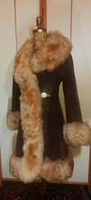 Load image into Gallery viewer, Suede Sheepskin Shearling Penny Lane Coat Princess Fit and Flare Almost Famous XS/S Boho Hippy Bohemian