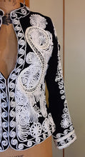 Load image into Gallery viewer, Vintage Women's Velvet Embroidered Jacket Top Intricate Black and White Top Exotic Ethnic