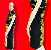 Load image into Gallery viewer, 60’s Silky Set Shift Dress Marching Scarf Navy Gold